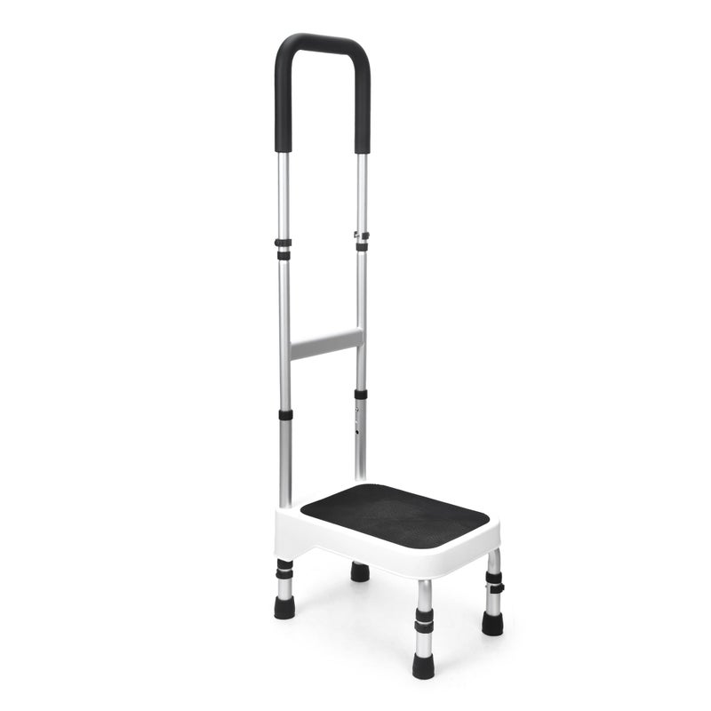 Sangohe Step Stool with Handle for Elderly Aluminum Step Stools for Adults Step Stool for Bed Step Stool with Adjustable Handle and Legs 275LBS Weight Capacity 503A
